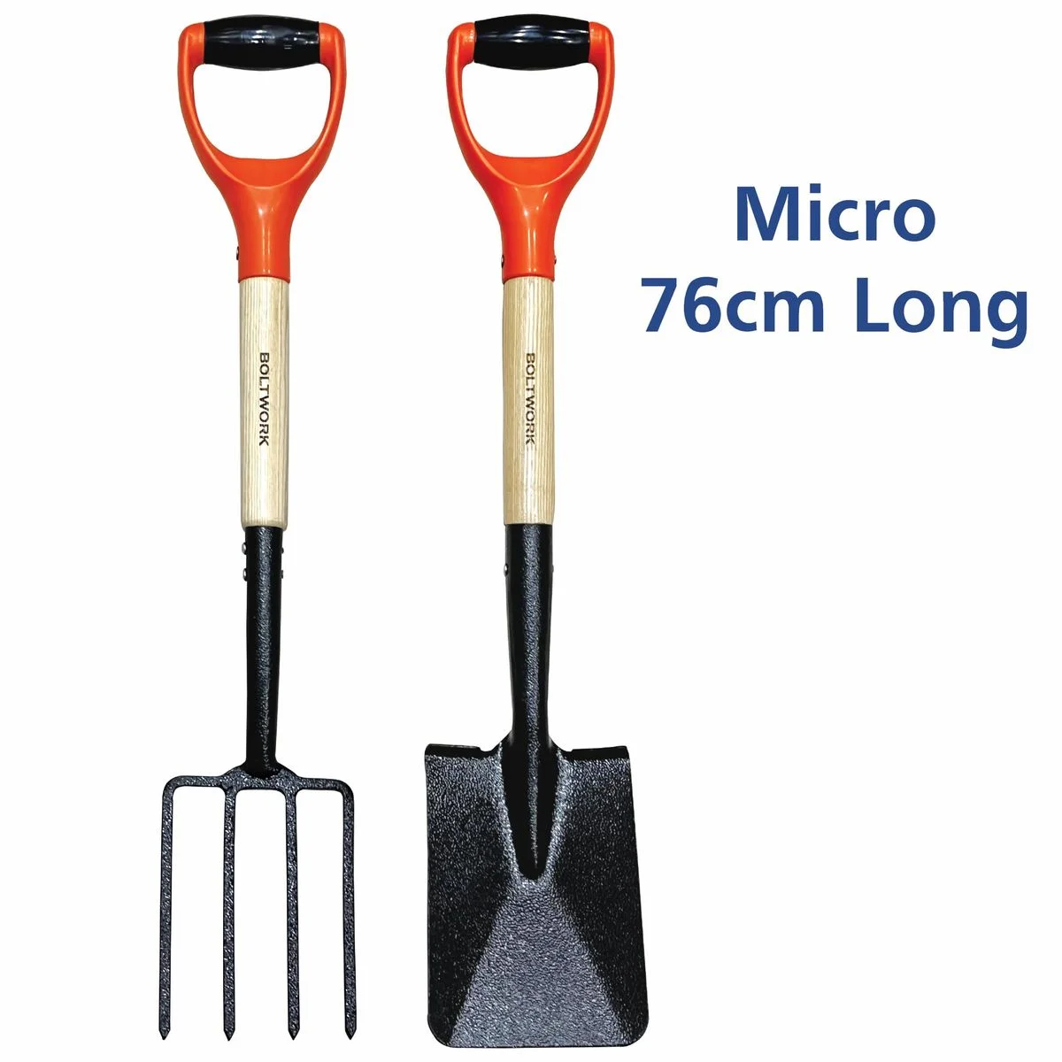 VORX Shovel & Garden Fork Set Micro 76cm Long Wooden Shaft Hardened Fork Heads Blades