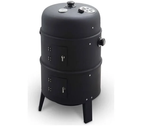 Tower T978573 2-in-1 Smoker & BBQ Charcoal Grill, 38cm Cooking Area, Black